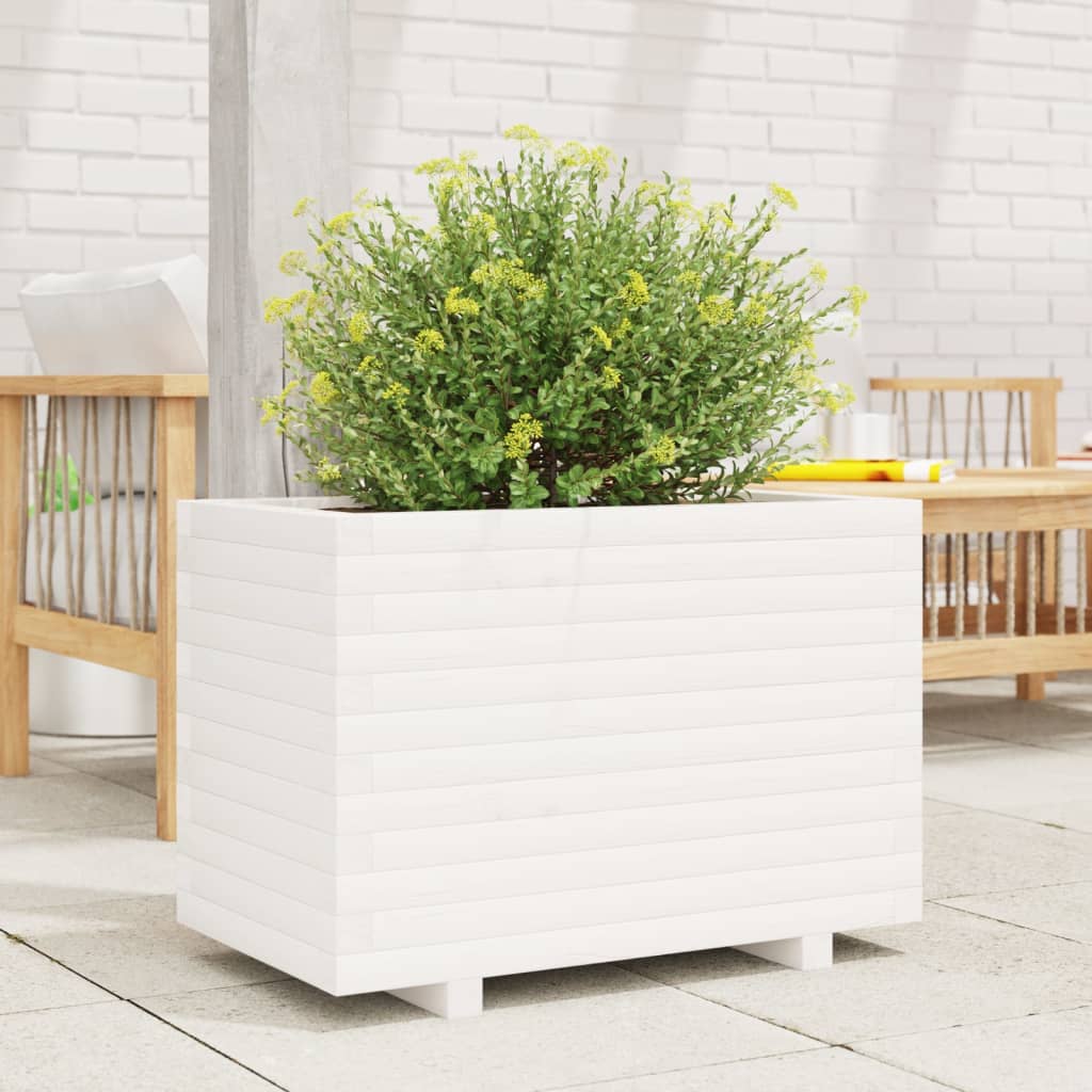 vidaXL Jardinieră de grădină, alb, 70x40x49,5 cm, lemn masiv de pin vidaXL Jardinieră de grădină, alb, 70x40x49,5 cm, lemn masiv de pin