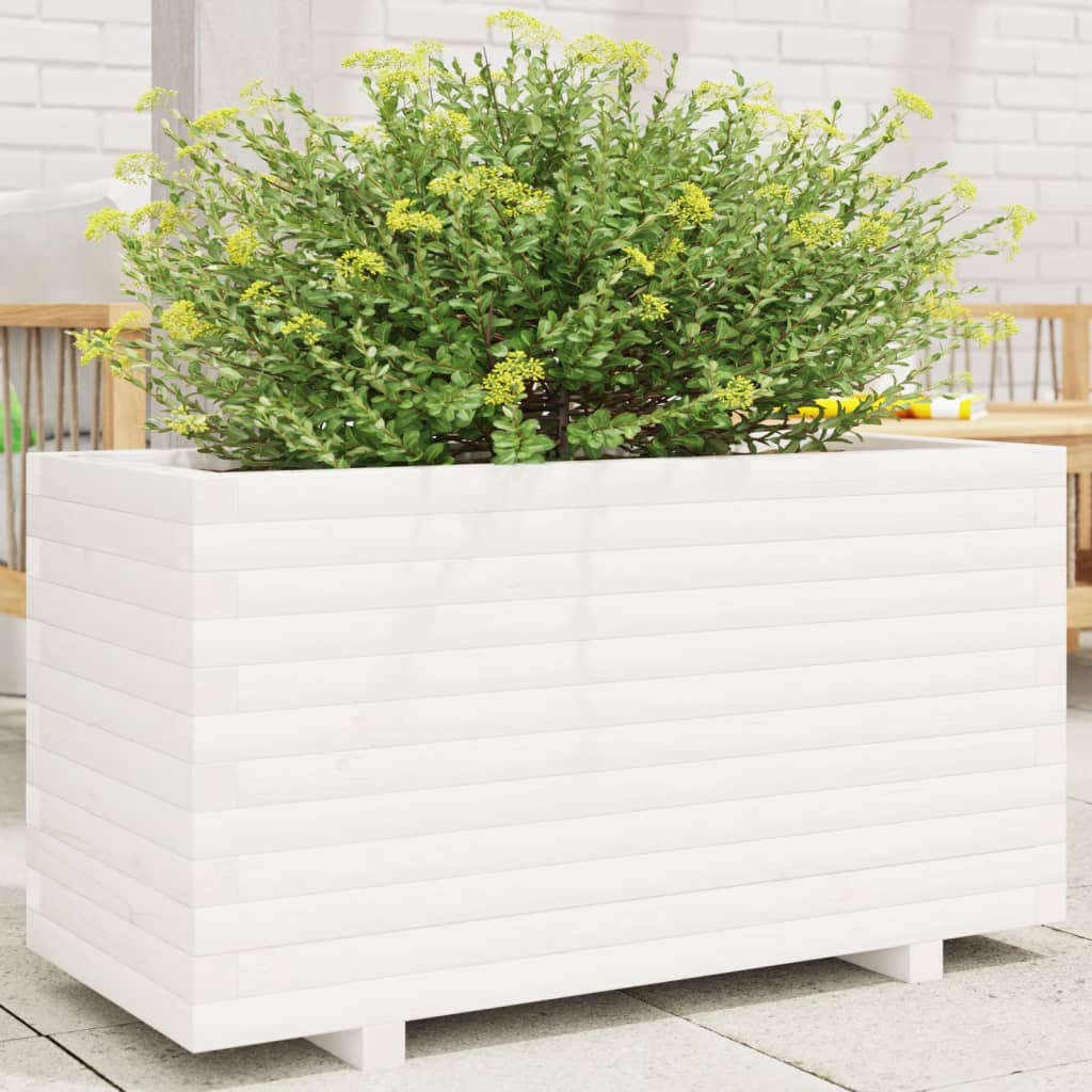 vidaXL Jardinieră de grădină, alb, 90x40x49,5 cm, lemn masiv de pin vidaXL Jardinieră de grădină, alb, 90x40x49,5 cm, lemn masiv de pin