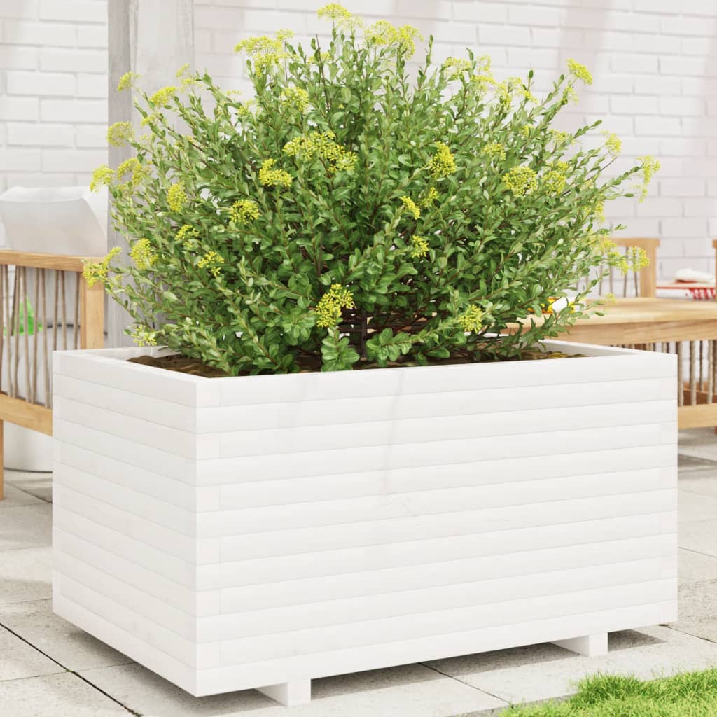 vidaXL Jardinieră de grădină, alb, 90x60x49,5 cm, lemn masiv de pin vidaXL Jardinieră de grădină, alb, 90x60x49,5 cm, lemn masiv de pin