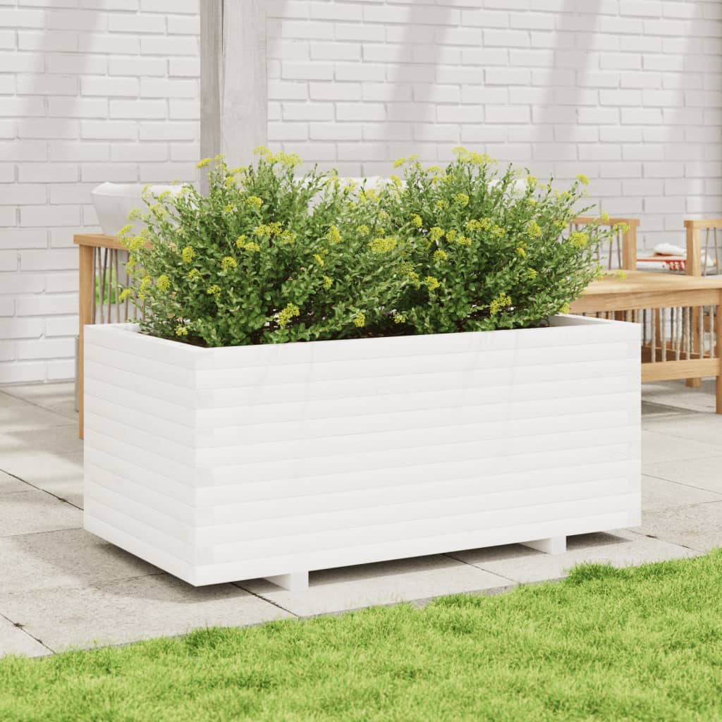 vidaXL Jardinieră de grădină, alb, 110x60x49,5 cm, lemn masiv de pin vidaXL Jardinieră de grădină, alb, 110x60x49,5 cm, lemn masiv de pin