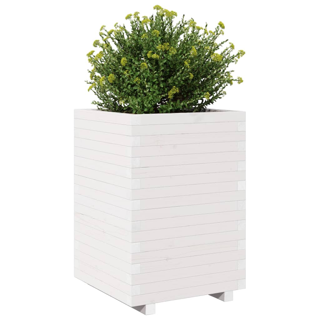 vidaXL Jardinieră de grădină, alb, 50x50x72,5 cm, lemn masiv de pin