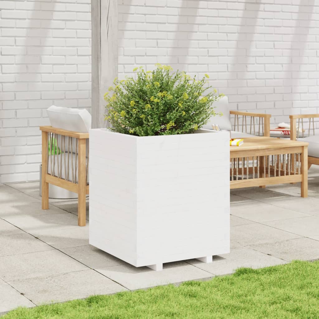 vidaXL Jardinieră de grădină, alb, 60x60x72,5 cm, lemn masiv de pin vidaXL Jardinieră de grădină, alb, 60x60x72,5 cm, lemn masiv de pin