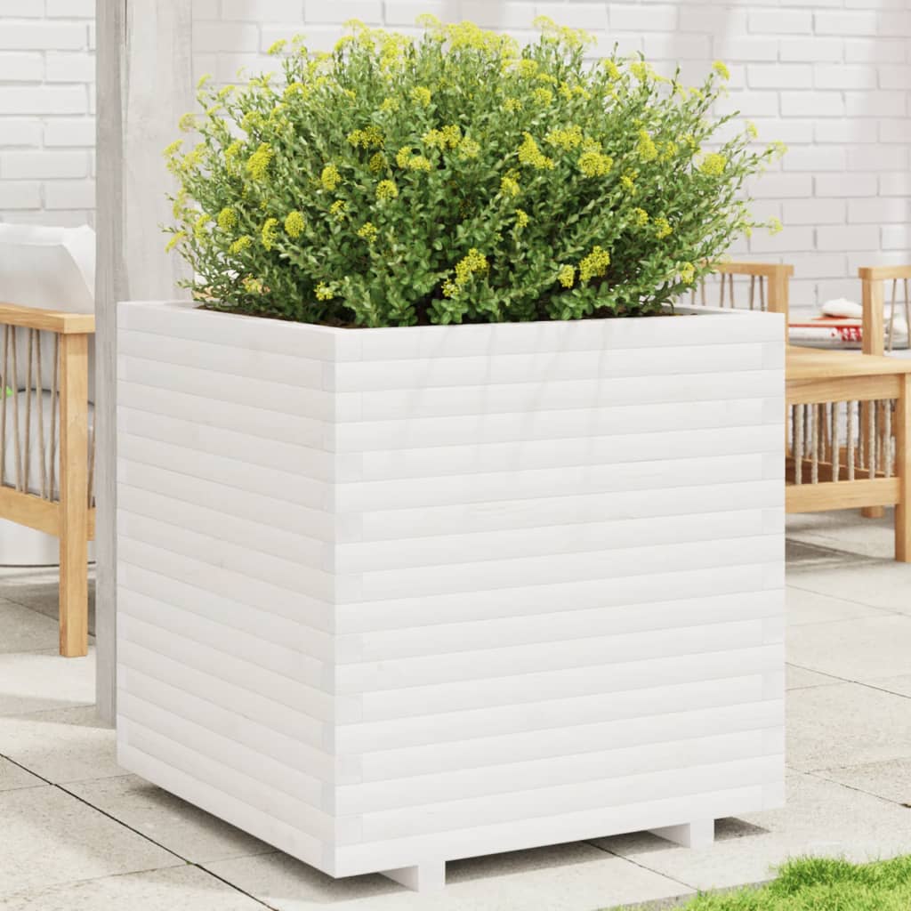 vidaXL Jardinieră de grădină, alb, 70x70x72,5 cm, lemn masiv de pin vidaXL Jardinieră de grădină, alb, 70x70x72,5 cm, lemn masiv de pin