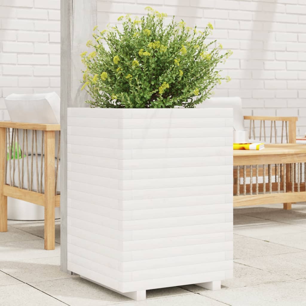 vidaXL Jardinieră de grădină, alb, 50x50x72 cm, lemn masiv de pin vidaXL Jardinieră de grădină, alb, 50x50x72 cm, lemn masiv de pin