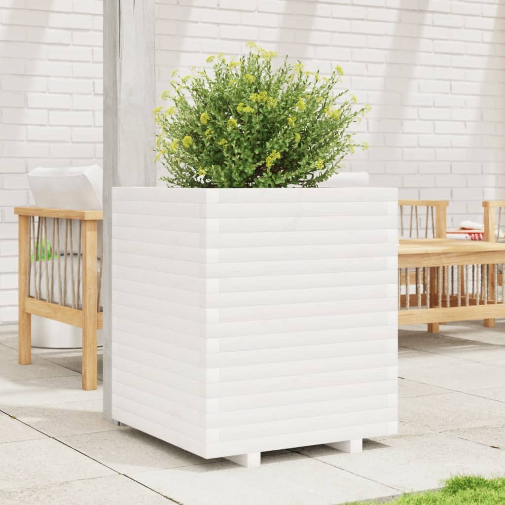 vidaXL Jardinieră de grădină, alb, 60x60x72 cm, lemn masiv de pin vidaXL Jardinieră de grădină, alb, 60x60x72 cm, lemn masiv de pin