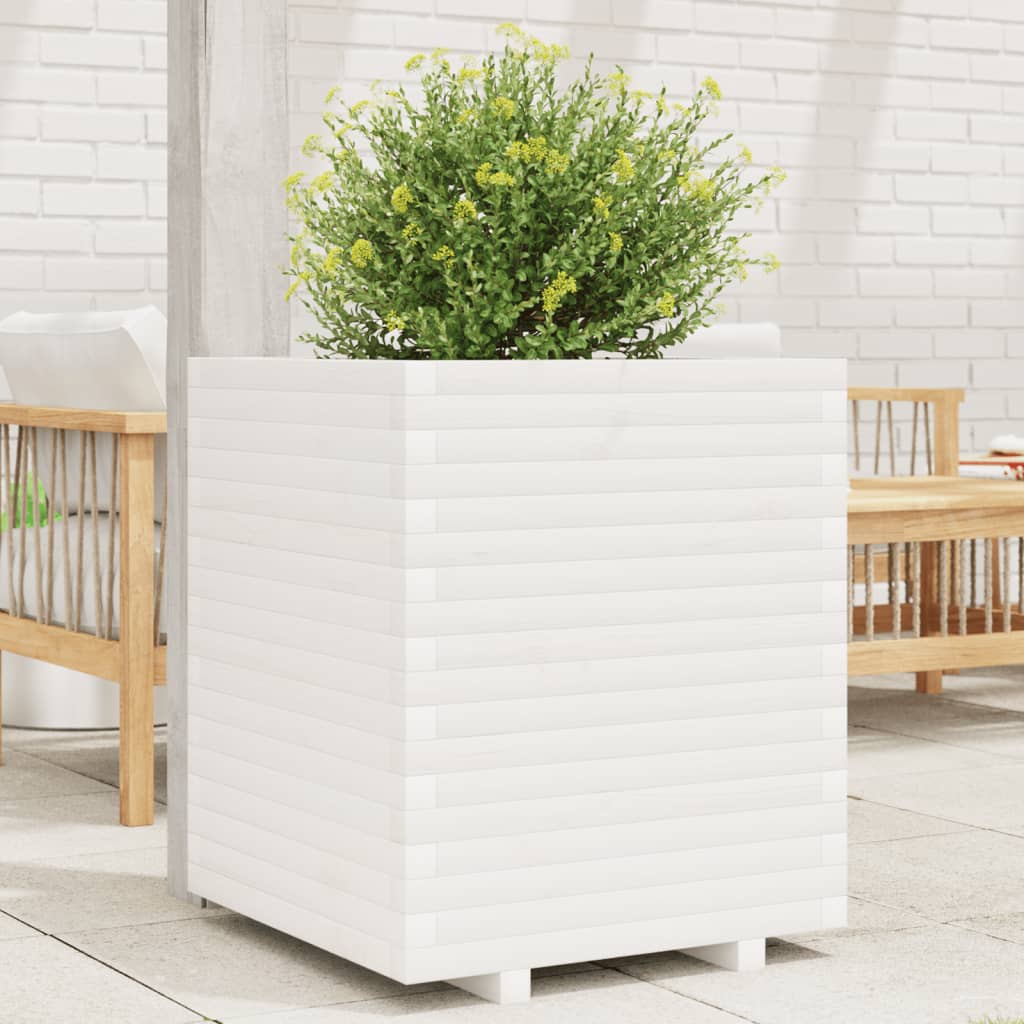 vidaXL Jardinieră de grădină, alb, 60x60x72 cm, lemn masiv de pin vidaXL Jardinieră de grădină, alb, 60x60x72 cm, lemn masiv de pin