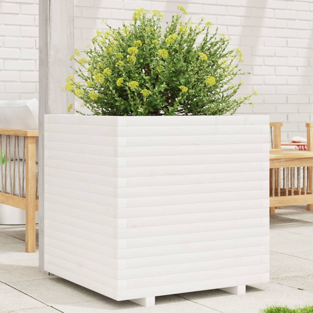 vidaXL Jardinieră de grădină, alb, 70x70x72 cm, lemn masiv de pin vidaXL Jardinieră de grădină, alb, 70x70x72 cm, lemn masiv de pin