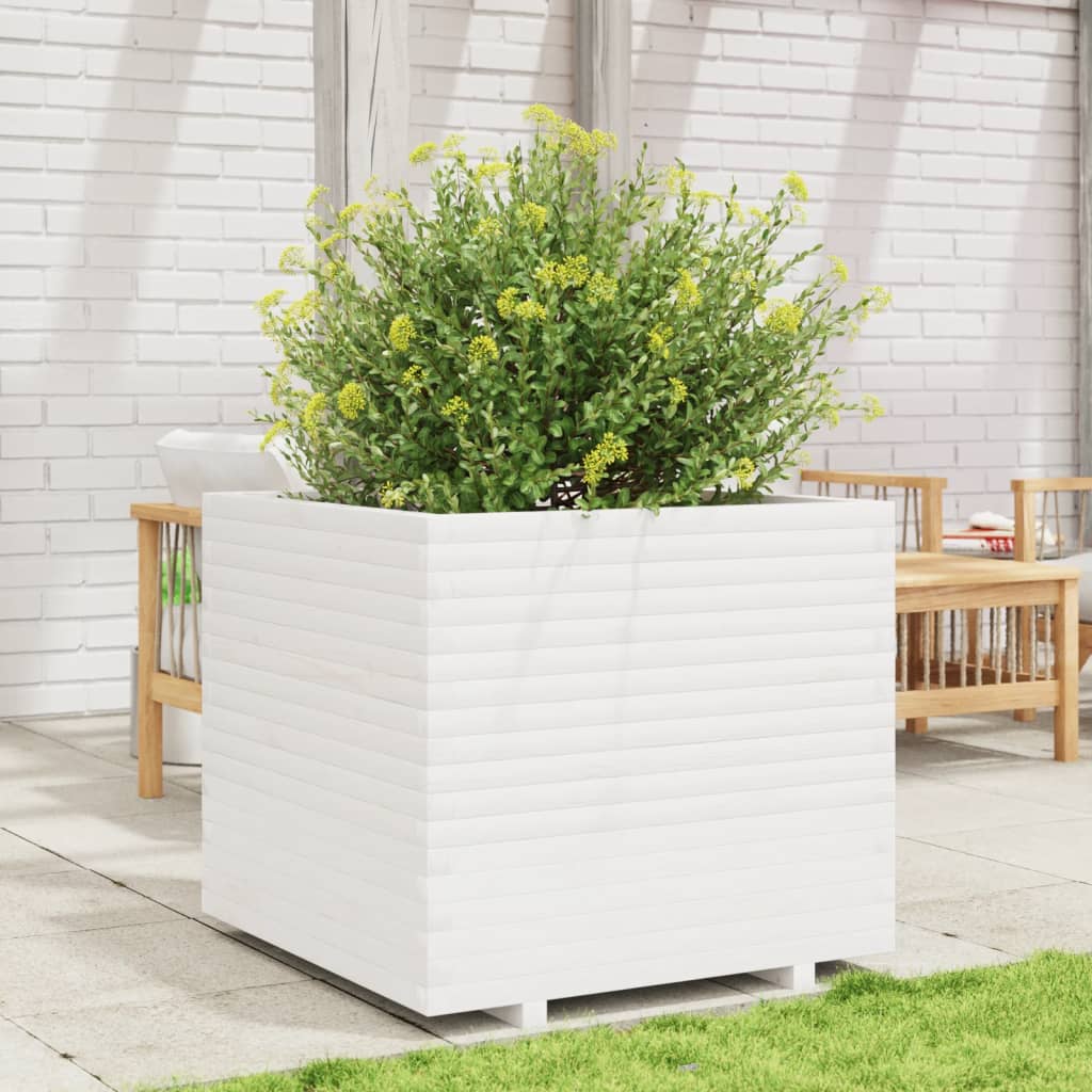 vidaXL Jardinieră de grădină, alb, 80x80x72 cm, lemn masiv de pin vidaXL Jardinieră de grădină, alb, 80x80x72 cm, lemn masiv de pin
