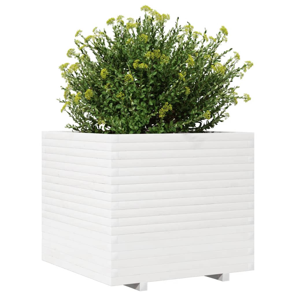 vidaXL Jardinieră de grădină, alb, 80x80x72 cm, lemn masiv de pin vidaXL Jardinieră de grădină, alb, 80x80x72 cm, lemn masiv de pin