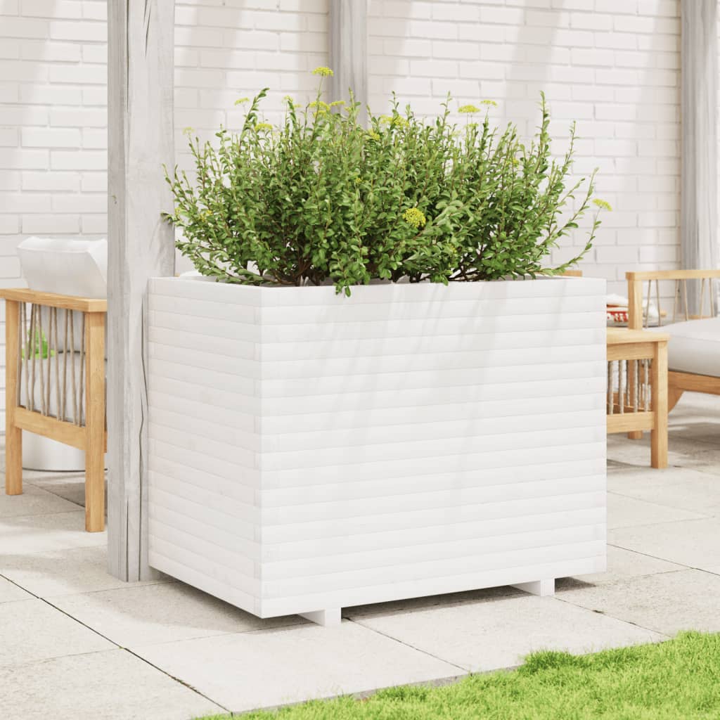 vidaXL Jardinieră de grădină, alb, 90x60x72 cm, lemn masiv de pin vidaXL Jardinieră de grădină, alb, 90x60x72 cm, lemn masiv de pin