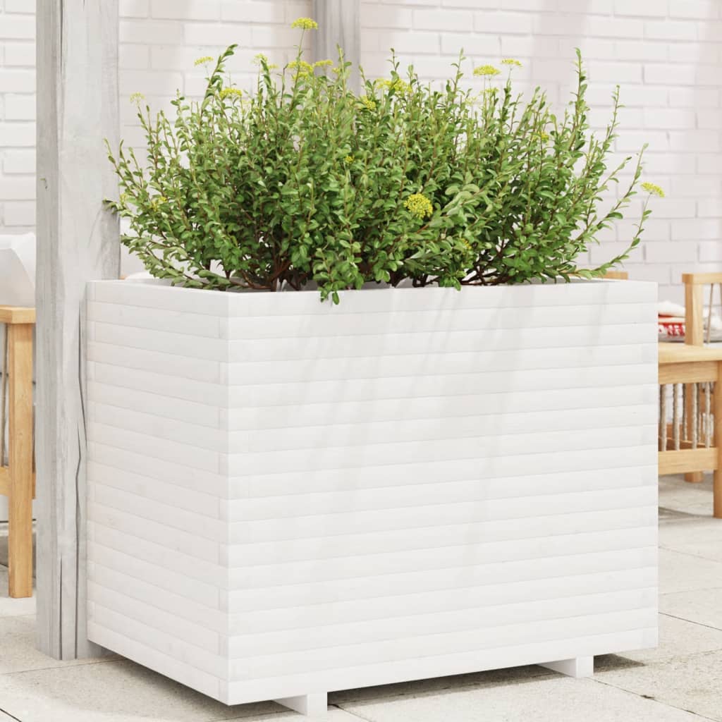 vidaXL Jardinieră de grădină, alb, 90x60x72 cm, lemn masiv de pin vidaXL Jardinieră de grădină, alb, 90x60x72 cm, lemn masiv de pin
