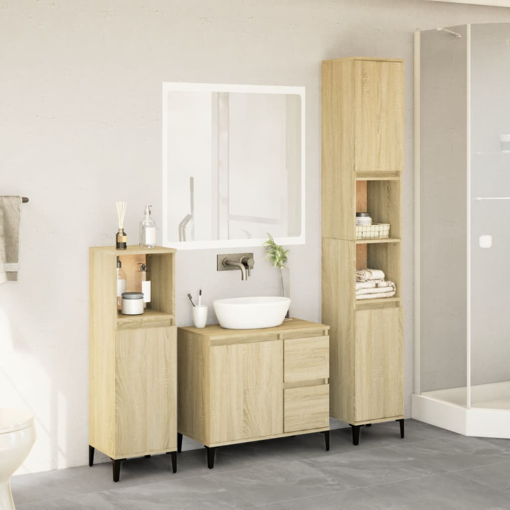 vidaXL Set mobilier de baie, 3 piese, stejar sonoma, lemn prelucrat vidaXL Set mobilier de baie, 3 piese, stejar sonoma, lemn prelucrat