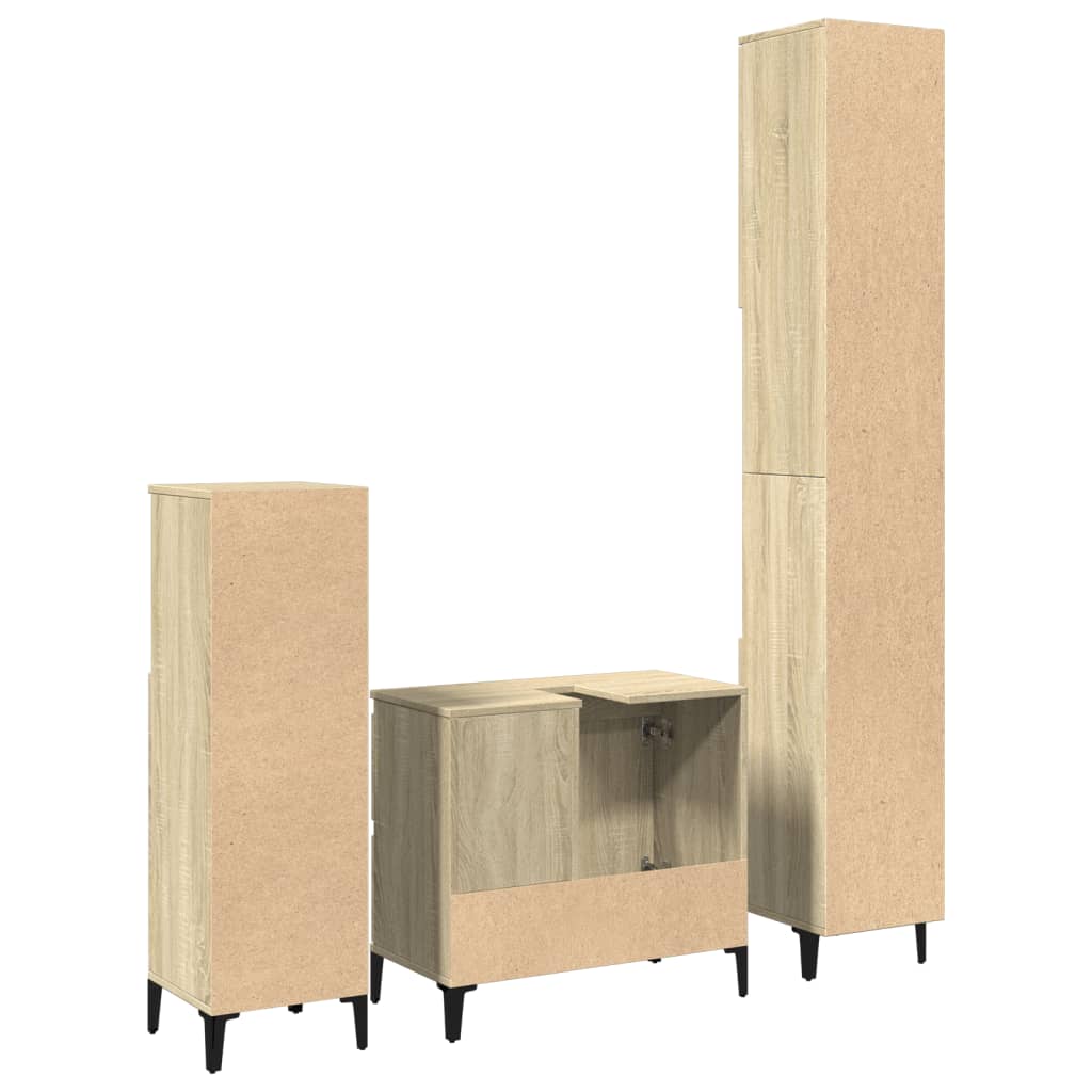 vidaXL Set mobilier de baie, 3 piese, stejar sonoma, lemn prelucrat vidaXL Set mobilier de baie, 3 piese, stejar sonoma, lemn prelucrat