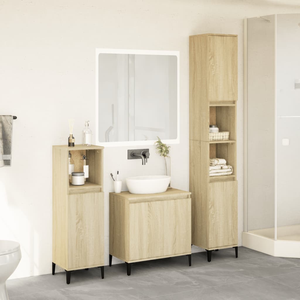 vidaXL Set mobilier de baie, 3 piese, stejar sonoma, lemn prelucrat vidaXL Set mobilier de baie, 3 piese, stejar sonoma, lemn prelucrat