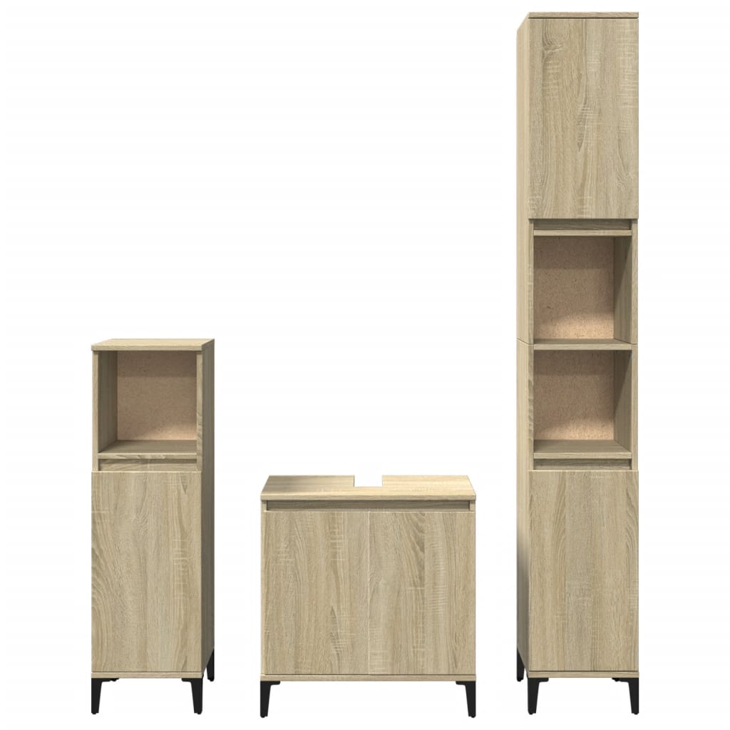 vidaXL Set mobilier de baie, 3 piese, stejar sonoma, lemn prelucrat vidaXL Set mobilier de baie, 3 piese, stejar sonoma, lemn prelucrat
