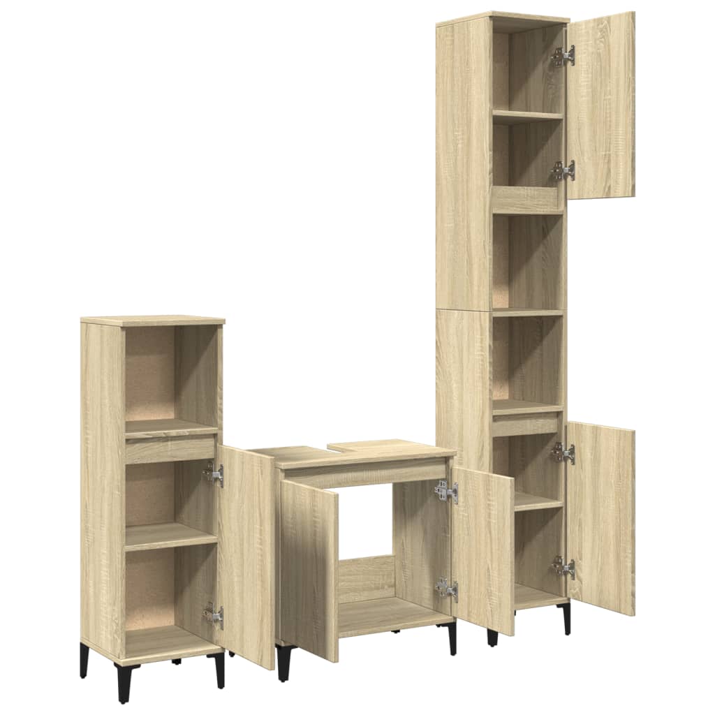 vidaXL Set mobilier de baie, 3 piese, stejar sonoma, lemn prelucrat vidaXL Set mobilier de baie, 3 piese, stejar sonoma, lemn prelucrat