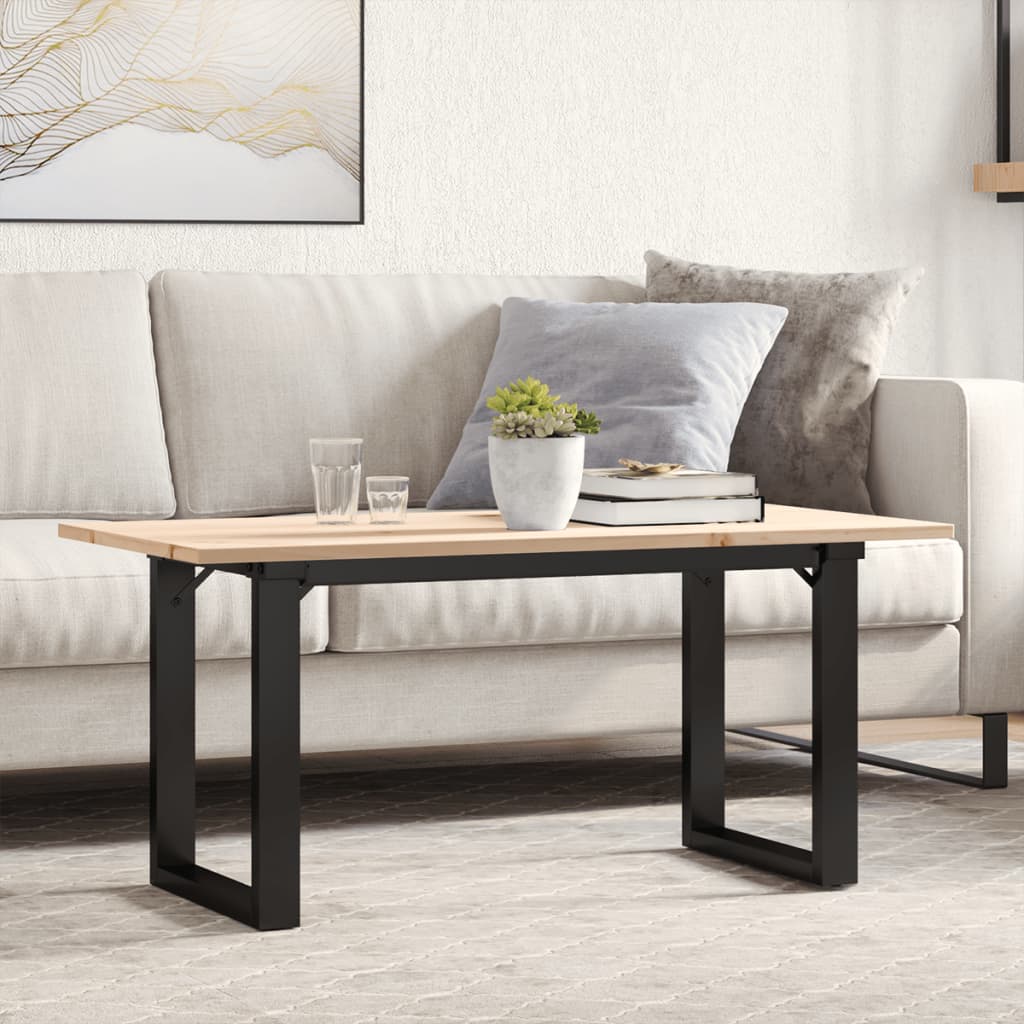 vidaXL Masă de cafea, cadru O, 100x50x45 cm, lemn masiv pin și Oţel