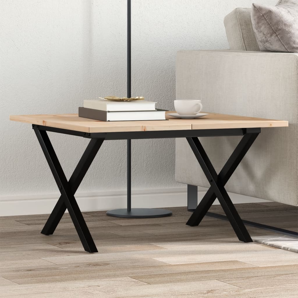 vidaXL Masă de cafea, cadru X, 60x60x40 cm, lemn masiv pin și Oţel vidaXL Masă de cafea, cadru X, 60x60x40 cm, lemn masiv pin și Oţel