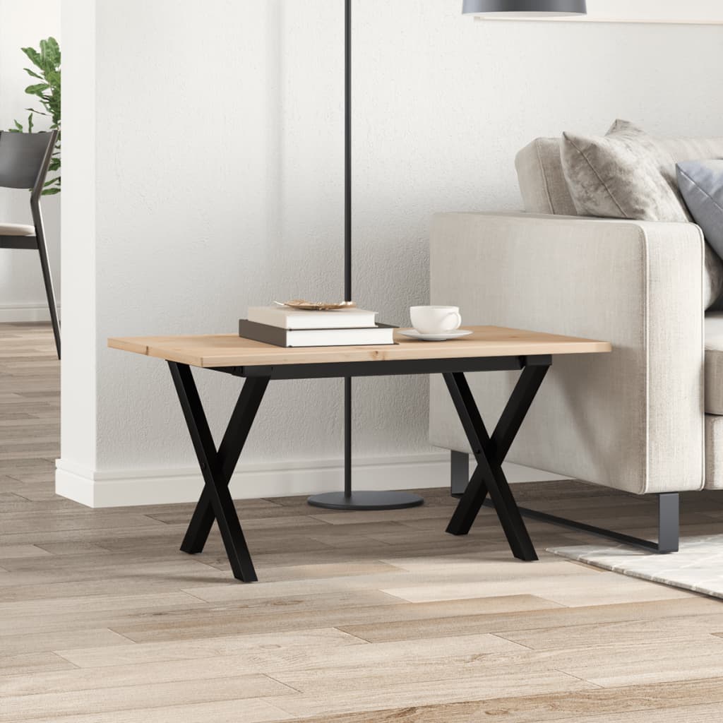 vidaXL Masă de cafea, cadru X, 80x50x40 cm, lemn masiv pin și Oţel