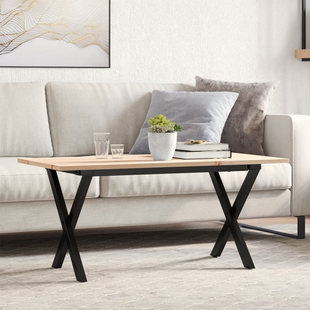 vidaXL Masă de cafea, cadru X, 90x40x45 cm, lemn masiv pin și Oţel
