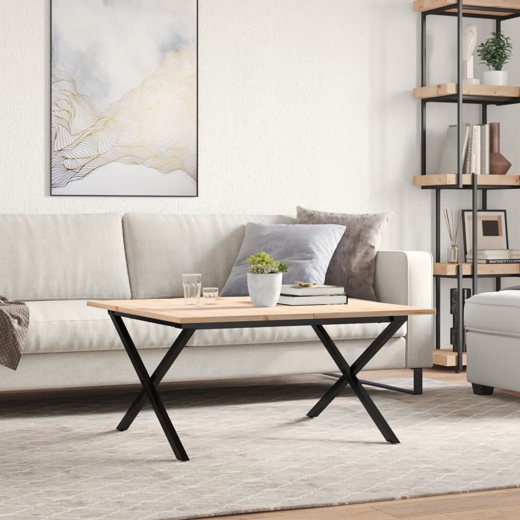 vidaXL Masă de cafea, cadru X, 90x90x45 cm, lemn masiv pin și Oţel