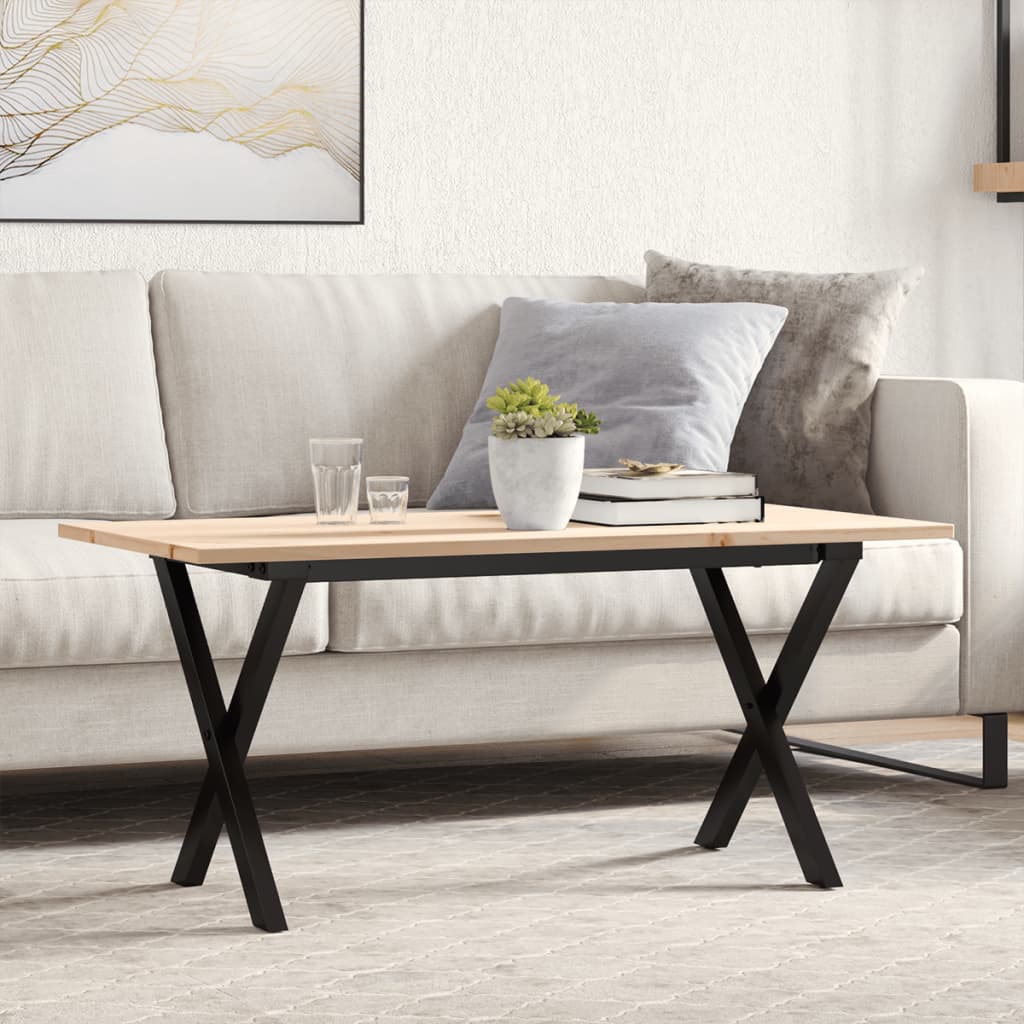 vidaXL Masă de cafea, cadru X, 100x50x45 cm, lemn masiv pin și Oţel