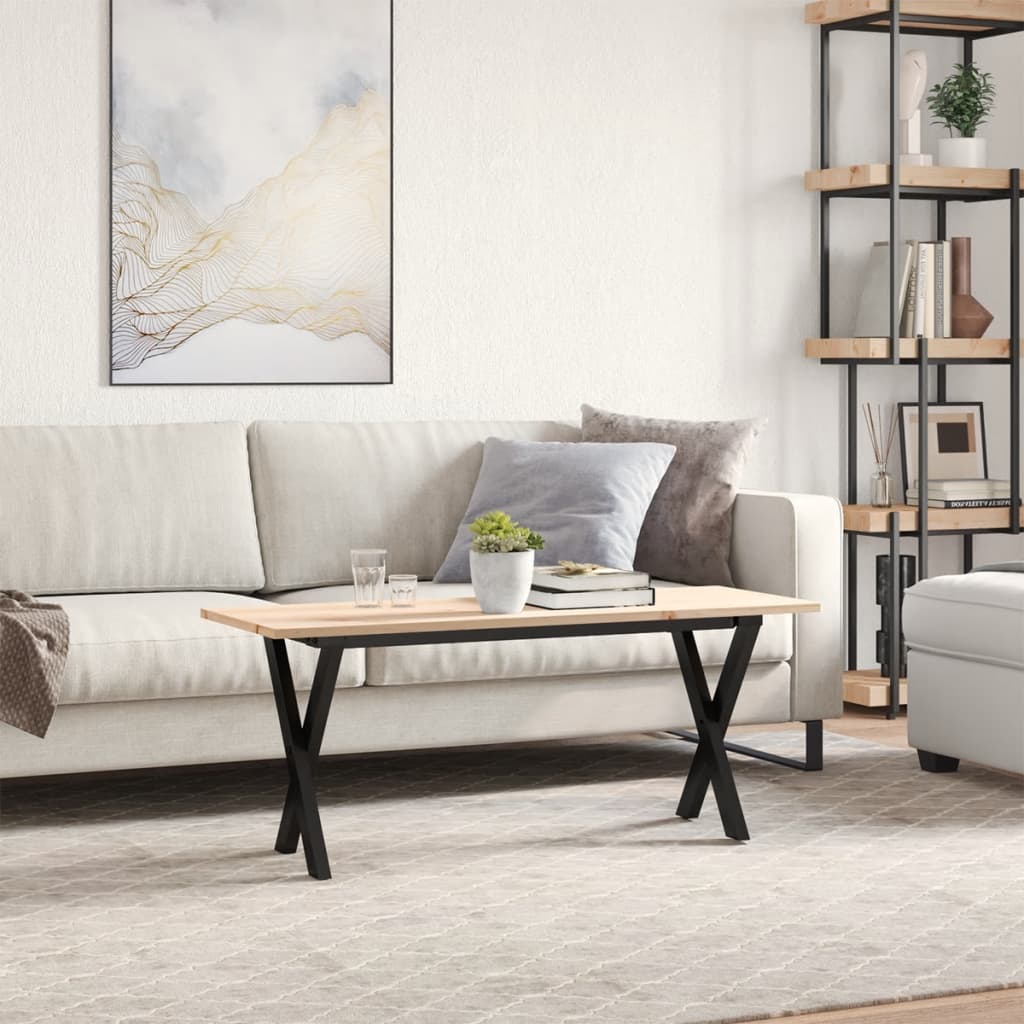 vidaXL Masă de cafea, cadru X, 110x40x45 cm, lemn masiv pin și Oţel vidaXL Masă de cafea, cadru X, 110x40x45 cm, lemn masiv pin și Oţel