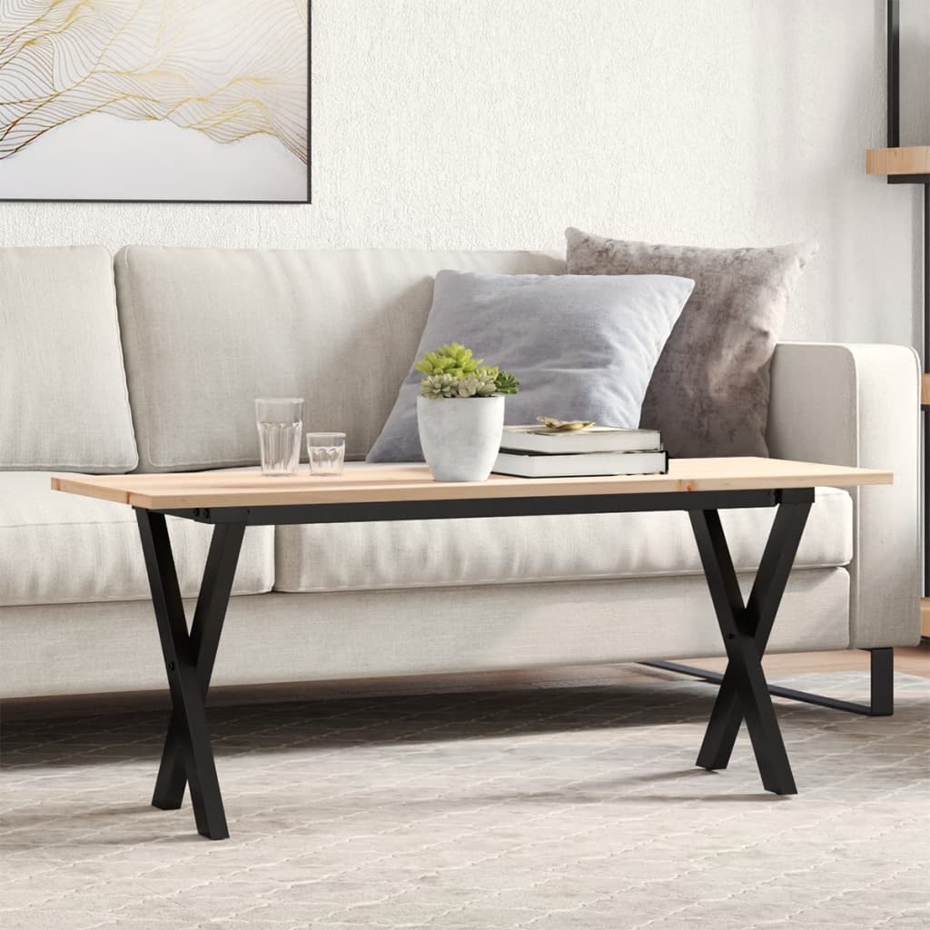 vidaXL Masă de cafea, cadru X, 110x40x45 cm, lemn masiv pin și Oţel vidaXL Masă de cafea, cadru X, 110x40x45 cm, lemn masiv pin și Oţel