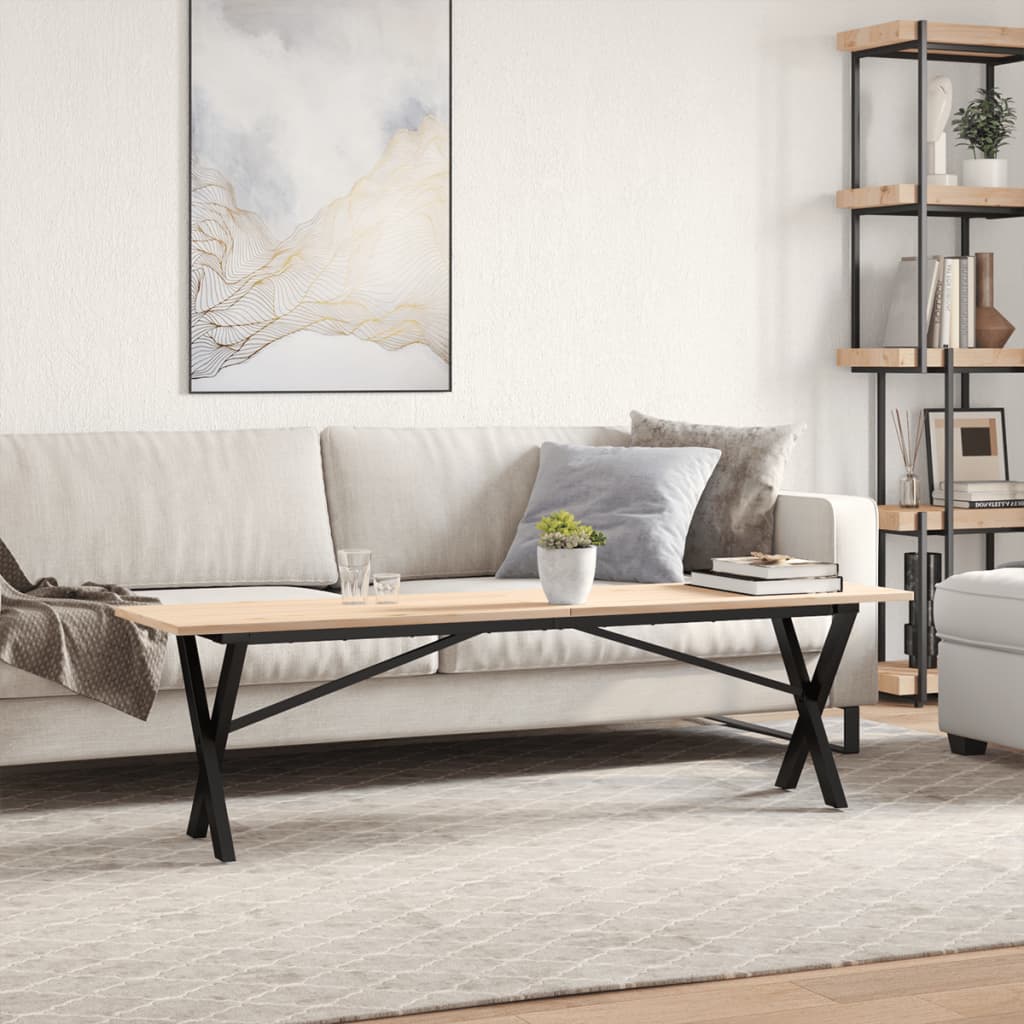 vidaXL Masă de cafea, cadru X, 160x40x45 cm, lemn masiv pin și Oţel