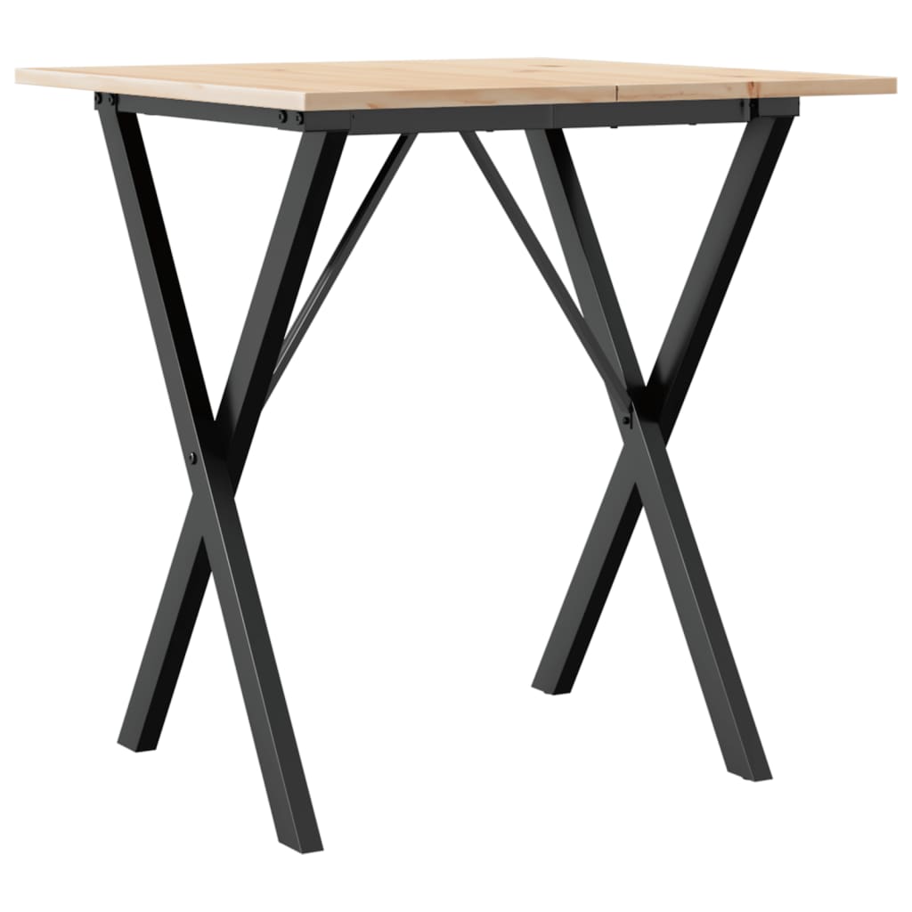 vidaXL Masă de bucătărie, cadru X, 70x70x75 cm lemn masiv pin și Oţel