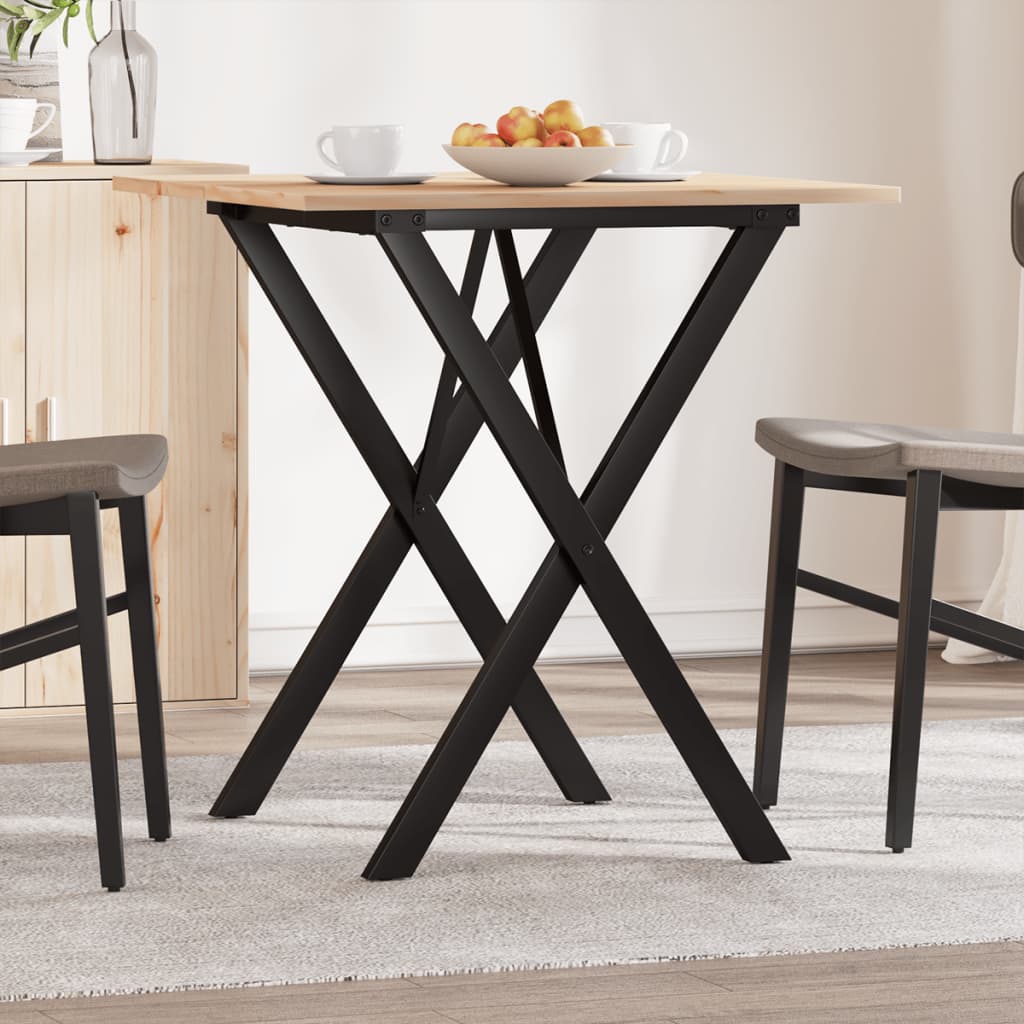 vidaXL Masă de bucătărie, cadru X, 70x70x75 cm lemn masiv pin și Oţel