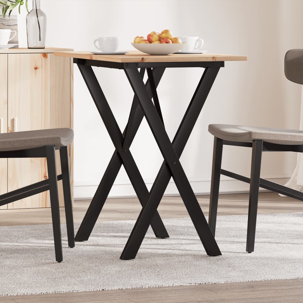 vidaXL Masă de bucătărie, cadru X, 80x50x75 cm lemn masiv pin și Oţel