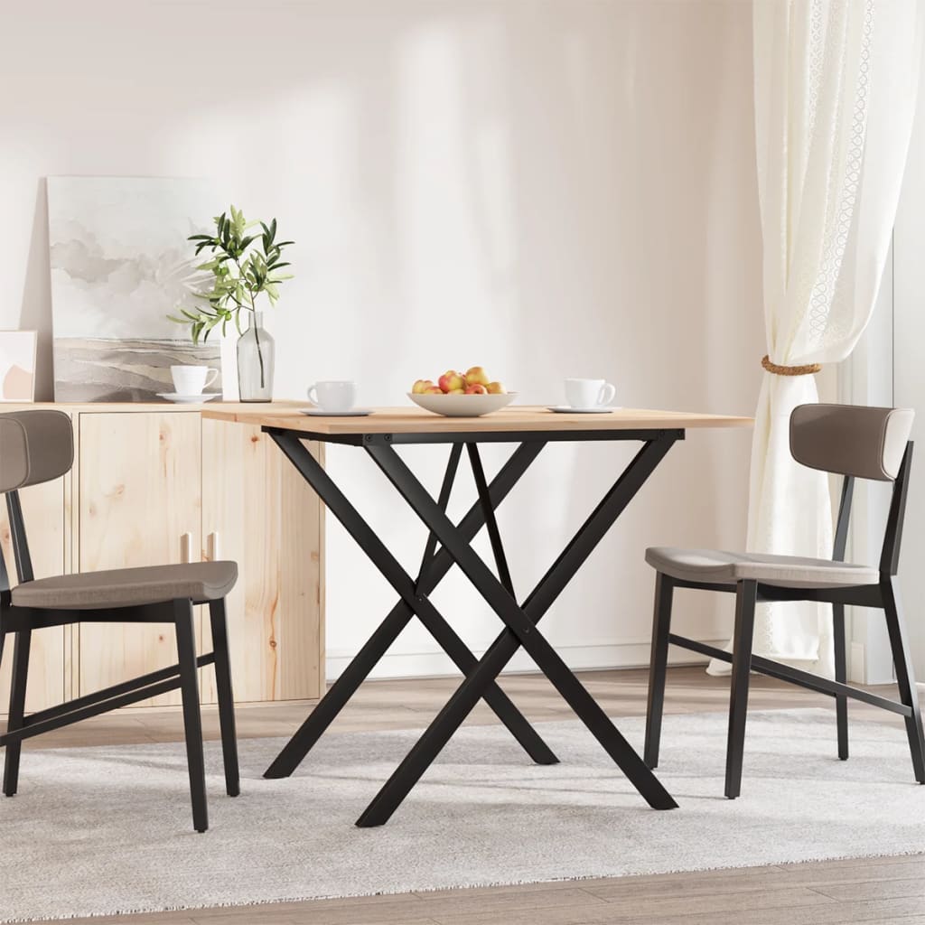 vidaXL Masă de bucătărie, cadru X, 90x90x75 cm lemn masiv pin și Oţel vidaXL Masă de bucătărie, cadru X, 90x90x75 cm lemn masiv pin și Oţel