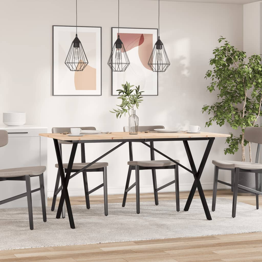 vidaXL Masă de bucătărie, cadru X, 140x80x75cm lemn masiv pin și Oţel vidaXL Masă de bucătărie, cadru X, 140x80x75cm lemn masiv pin și Oţel