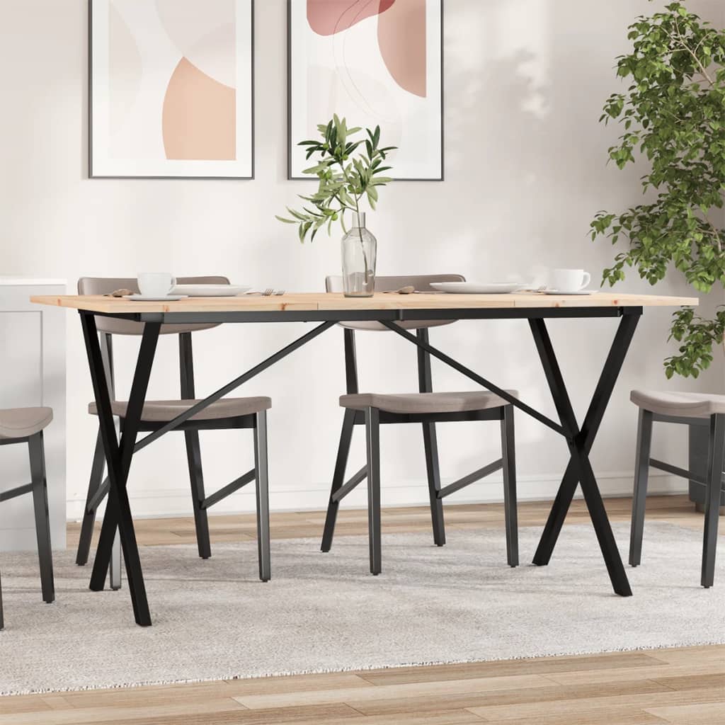vidaXL Masă de bucătărie, cadru X, 140x80x75cm lemn masiv pin și Oţel vidaXL Masă de bucătărie, cadru X, 140x80x75cm lemn masiv pin și Oţel
