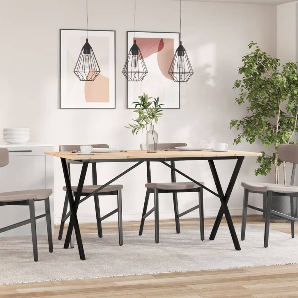 vidaXL Masă de bucătărie, cadru X, 160x80x75cm lemn masiv pin și Oţel