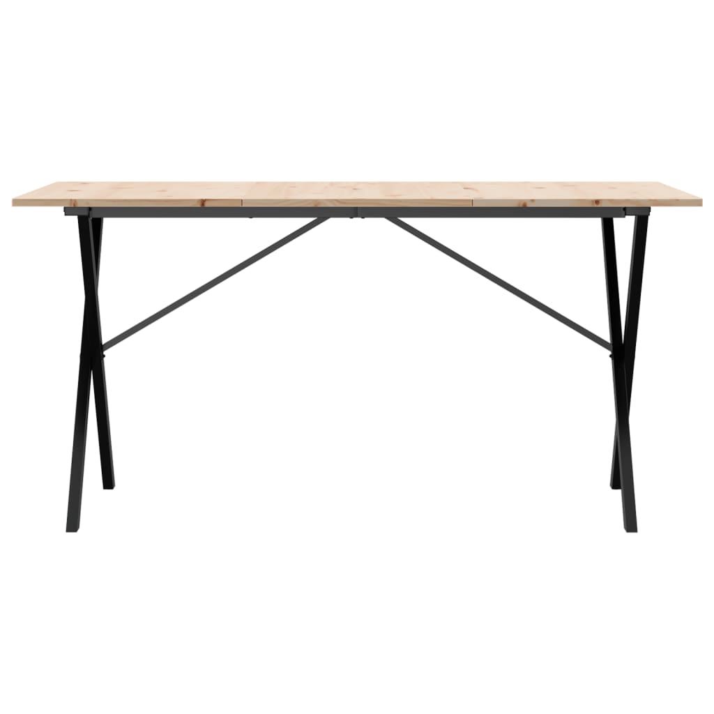 vidaXL Masă de bucătărie, cadru X, 160x80x75cm lemn masiv pin și Oţel