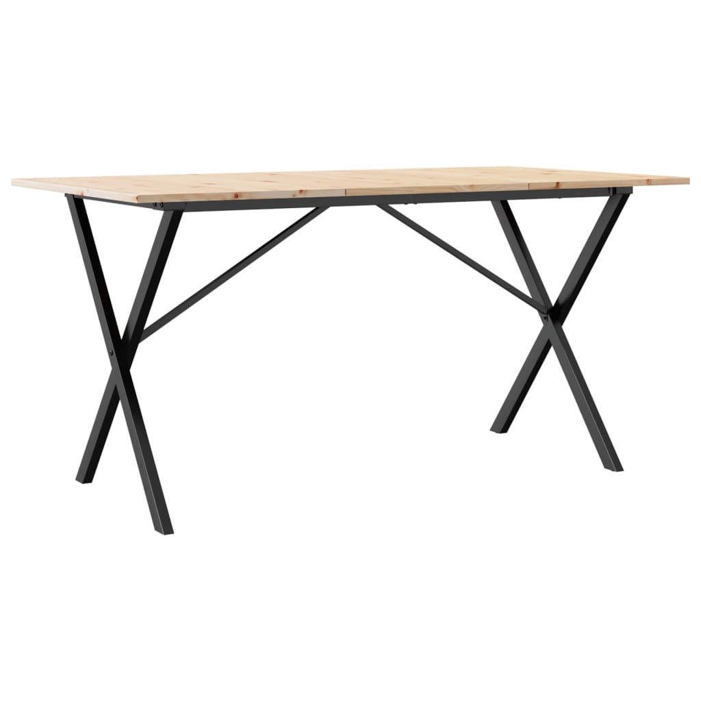 vidaXL Masă de bucătărie, cadru X, 160x80x75cm lemn masiv pin și Oţel