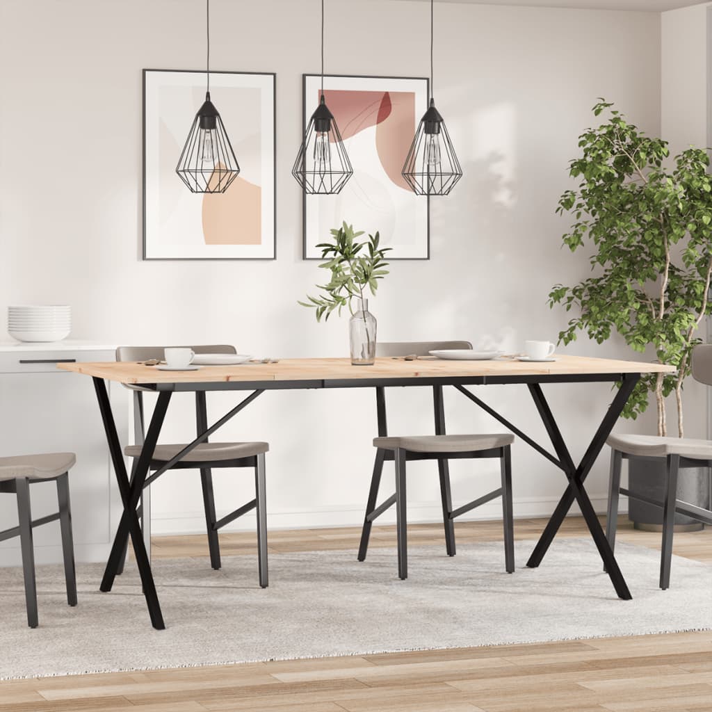 vidaXL Masă de bucătărie, cadru X, 180x90x75cm lemn masiv pin și Oţel