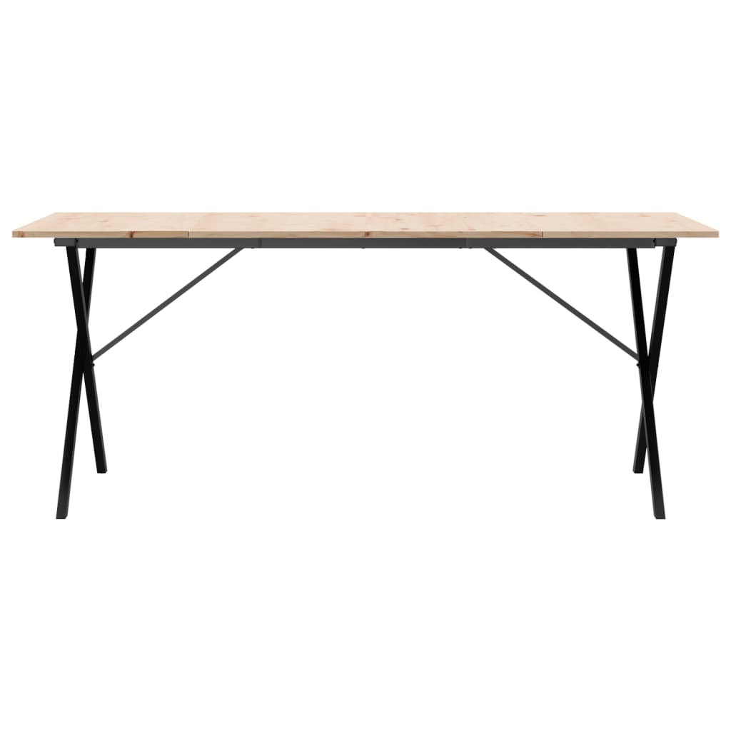 vidaXL Masă de bucătărie, cadru X, 180x90x75cm lemn masiv pin și Oţel