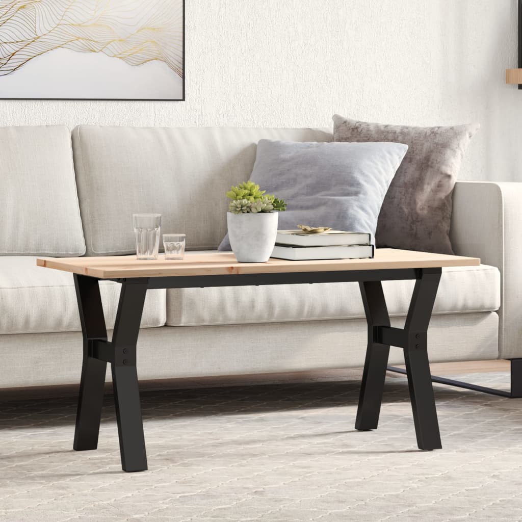 vidaXL Masă de cafea, cadru Y, 100x50x45 cm, lemn masiv pin și Oţel