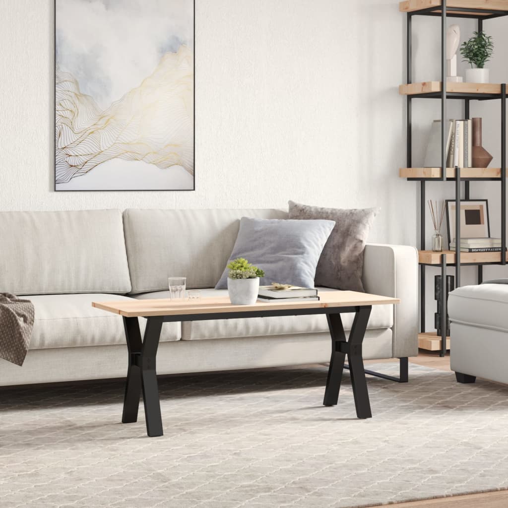 vidaXL Masă de cafea, cadru Y, 110x40x45 cm, lemn masiv pin și Oţel vidaXL Masă de cafea, cadru Y, 110x40x45 cm, lemn masiv pin și Oţel