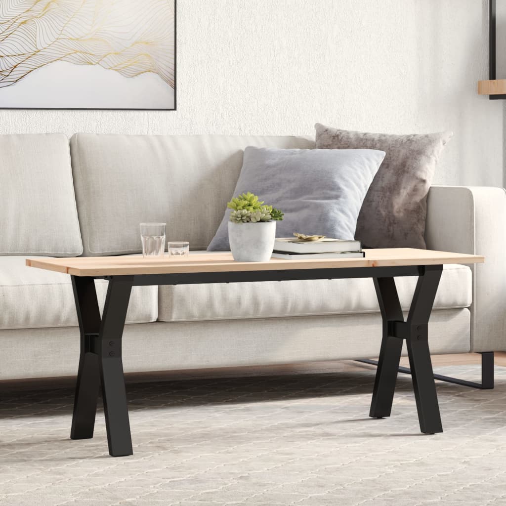 vidaXL Masă de cafea, cadru Y, 110x40x45 cm, lemn masiv pin și Oţel vidaXL Masă de cafea, cadru Y, 110x40x45 cm, lemn masiv pin și Oţel
