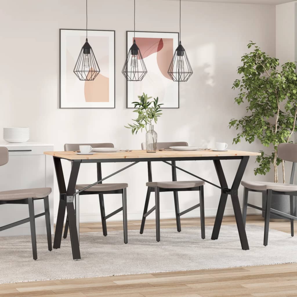 vidaXL Masă de bucătărie, cadru Y, 140x80x75cm lemn masiv pin și Oţel