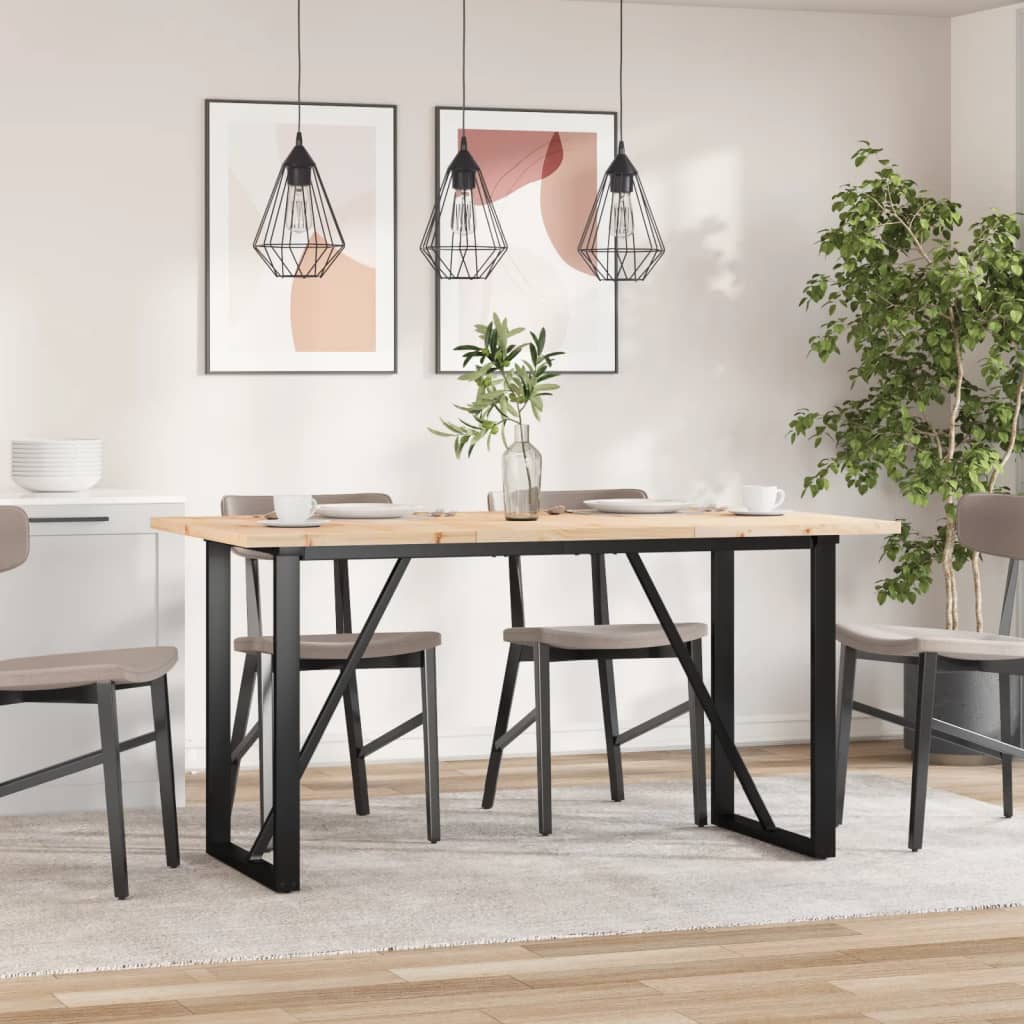 vidaXL Masă bucătărie, cadru O, 140x80x75,5 cm lemn masiv pin și Oţel vidaXL Masă bucătărie, cadru O, 140x80x75,5 cm lemn masiv pin și Oţel