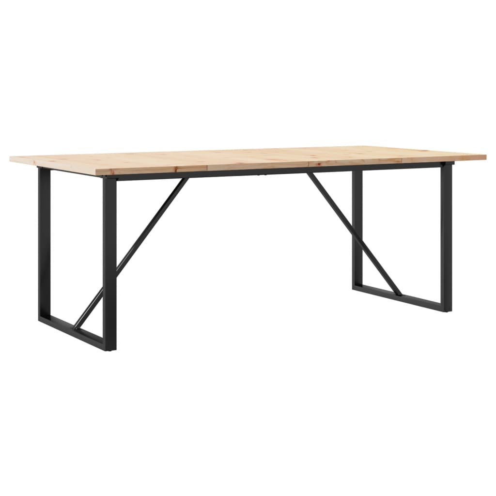 vidaXL Masă bucătărie, cadru O, 200x100x75,5cm lemn masiv pin și Oţel