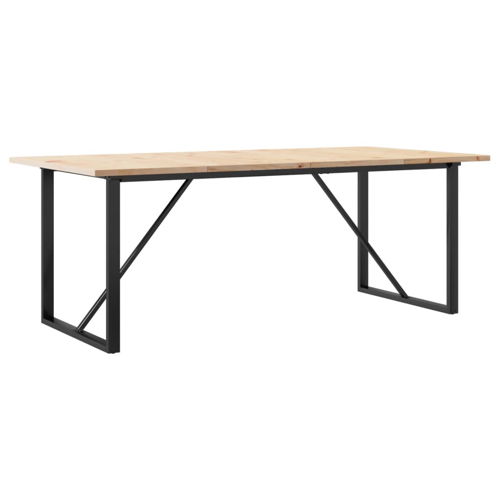 vidaXL Masă bucătărie, cadru O, 200x100x75,5cm lemn masiv pin și Oţel