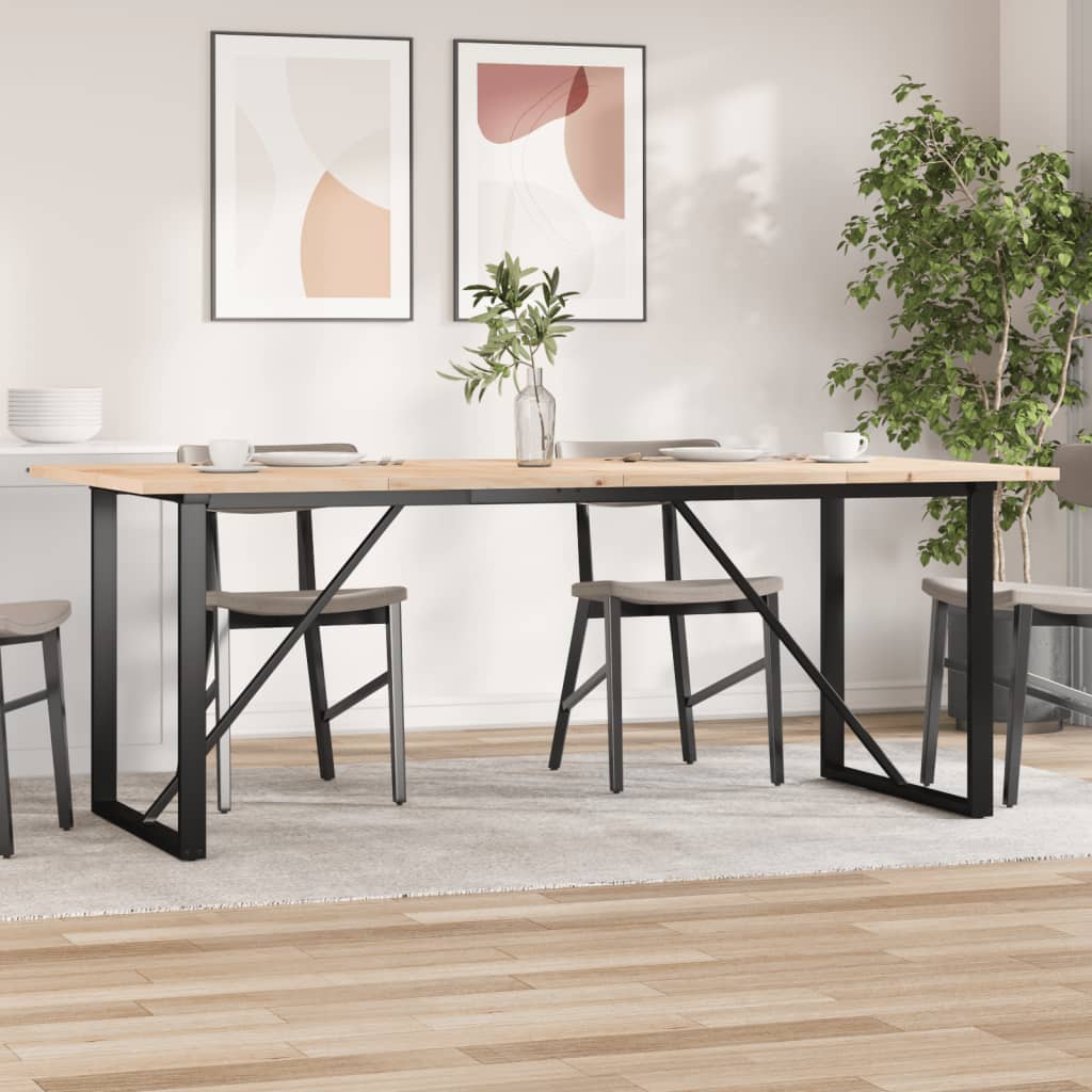 vidaXL Masă bucătărie, cadru O, 200x100x75,5cm lemn masiv pin și Oţel