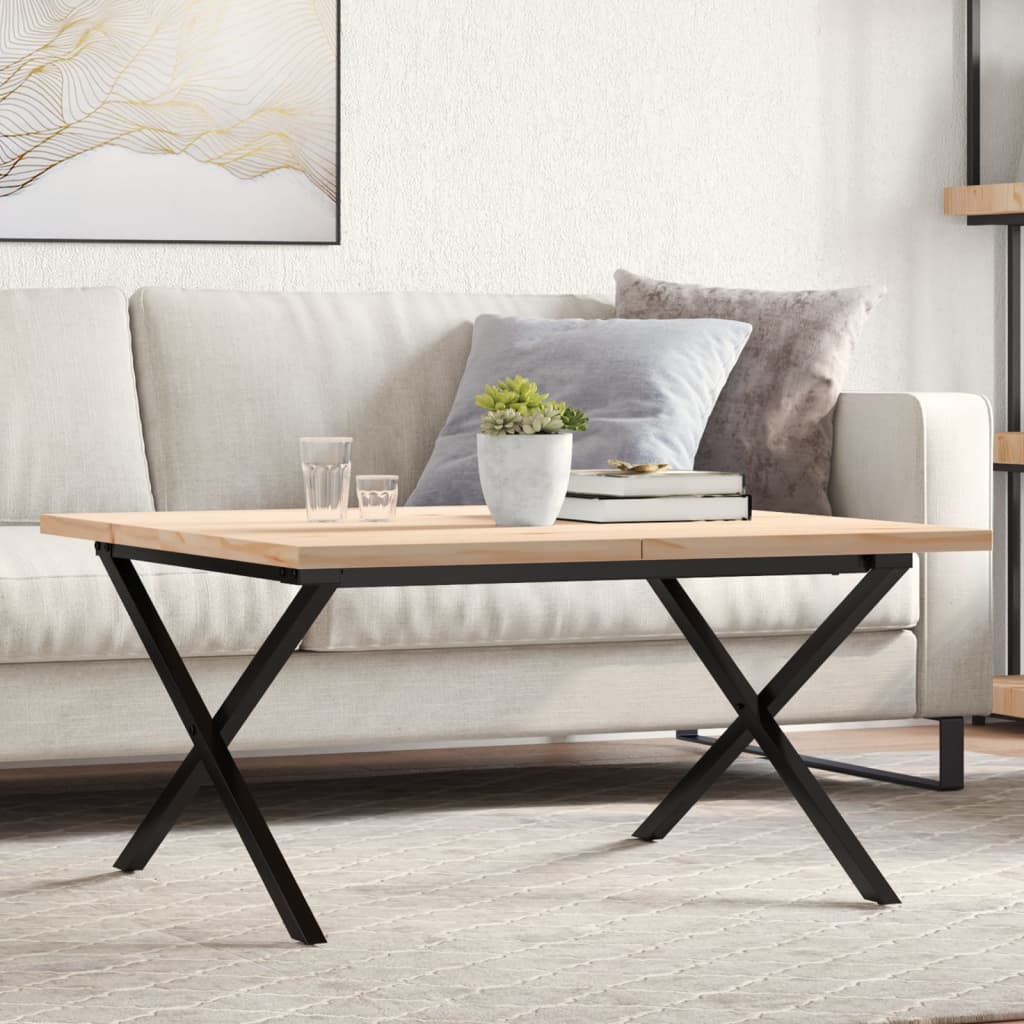 vidaXL Masă de cafea, cadru X, 80x80x45,5 cm, lemn masiv pin și Oţel