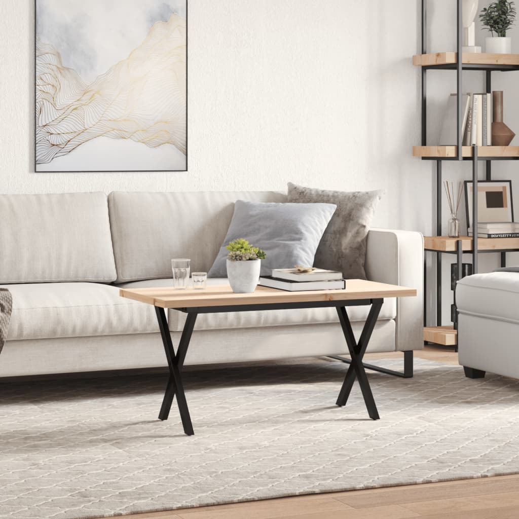 vidaXL Masă de cafea, cadru X, 90x40x45,5 cm, lemn masiv pin și Oţel